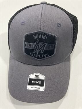 Miami Marlins MLB Charcoal Mass  Adjustable MVP Mesh Snapback New